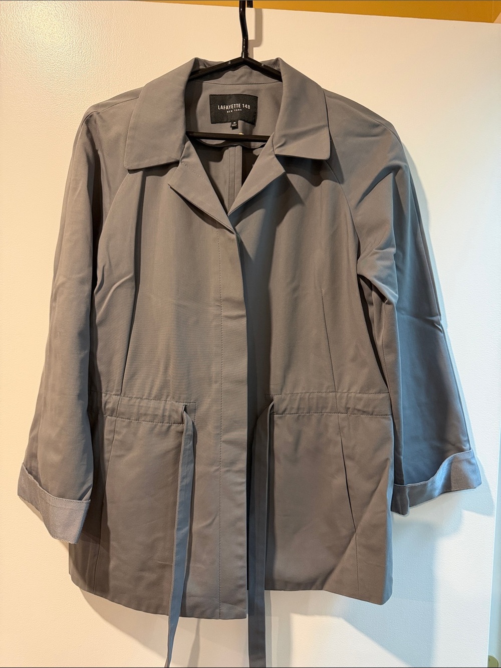 Lafayette 148 New York Light Gray Women's Trench Jacket with Waist Tie
